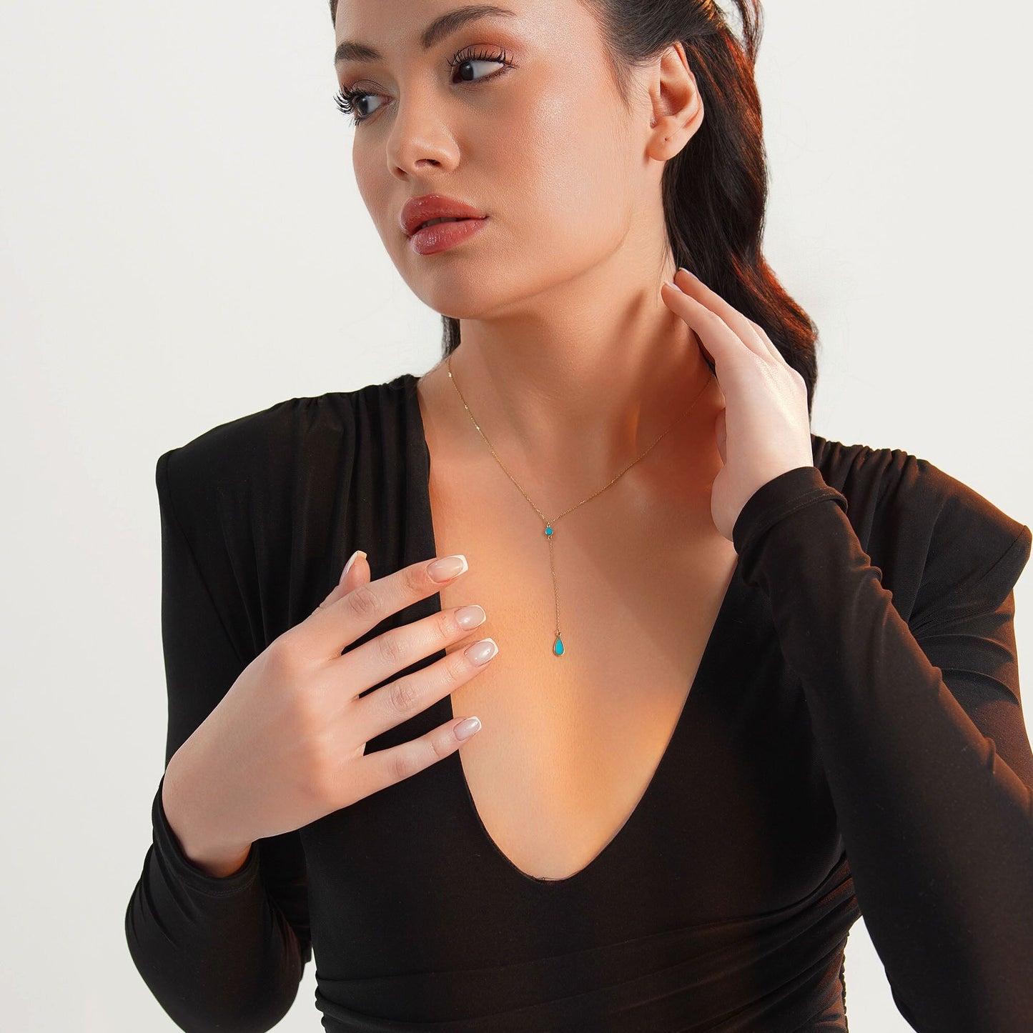 Raindrop Lariat Necklace in 14K Gold-4