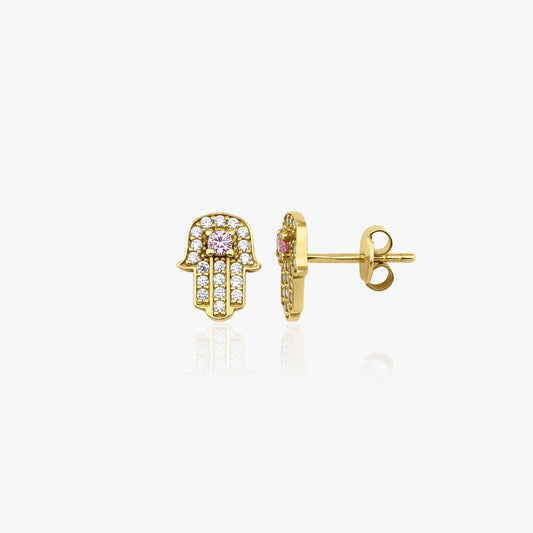 Hamsa Stud Earrings in 14K Gold-0