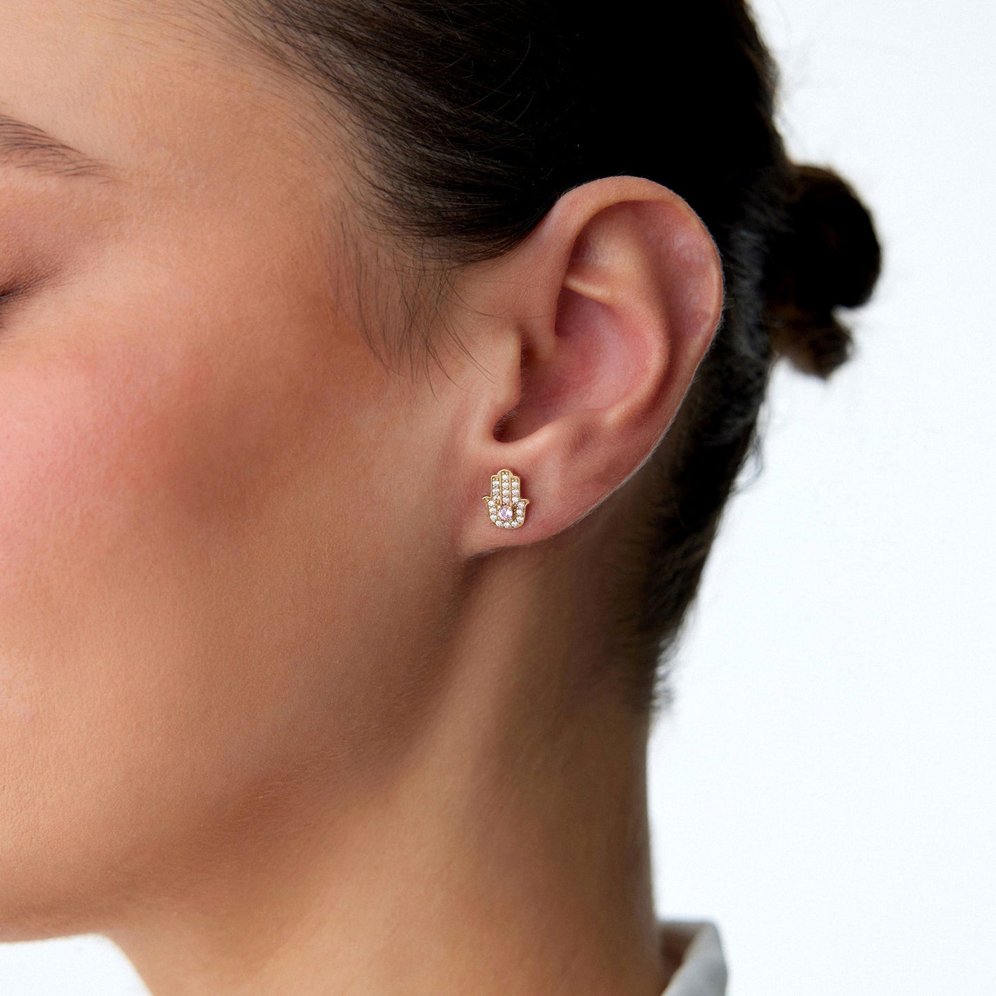 Hamsa Stud Earrings in 14K Gold-3