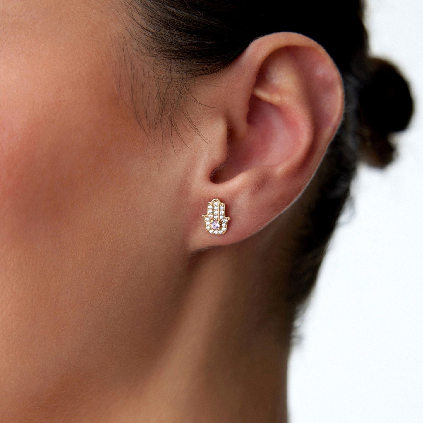 Hamsa Stud Earrings in 14K Gold-2