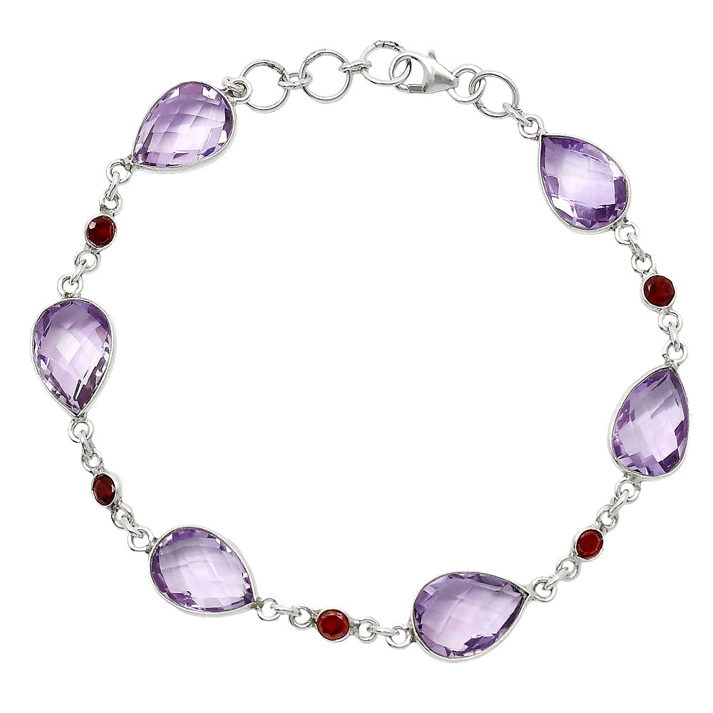 Amethyst Checker Briolette & Garnet Bracelet B-1006 SDB5054-0