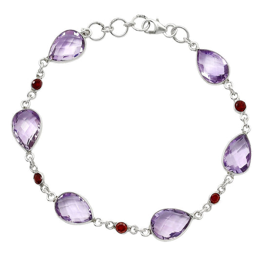 Amethyst Checker Briolette & Garnet Bracelet B-1006 SDB5054-0