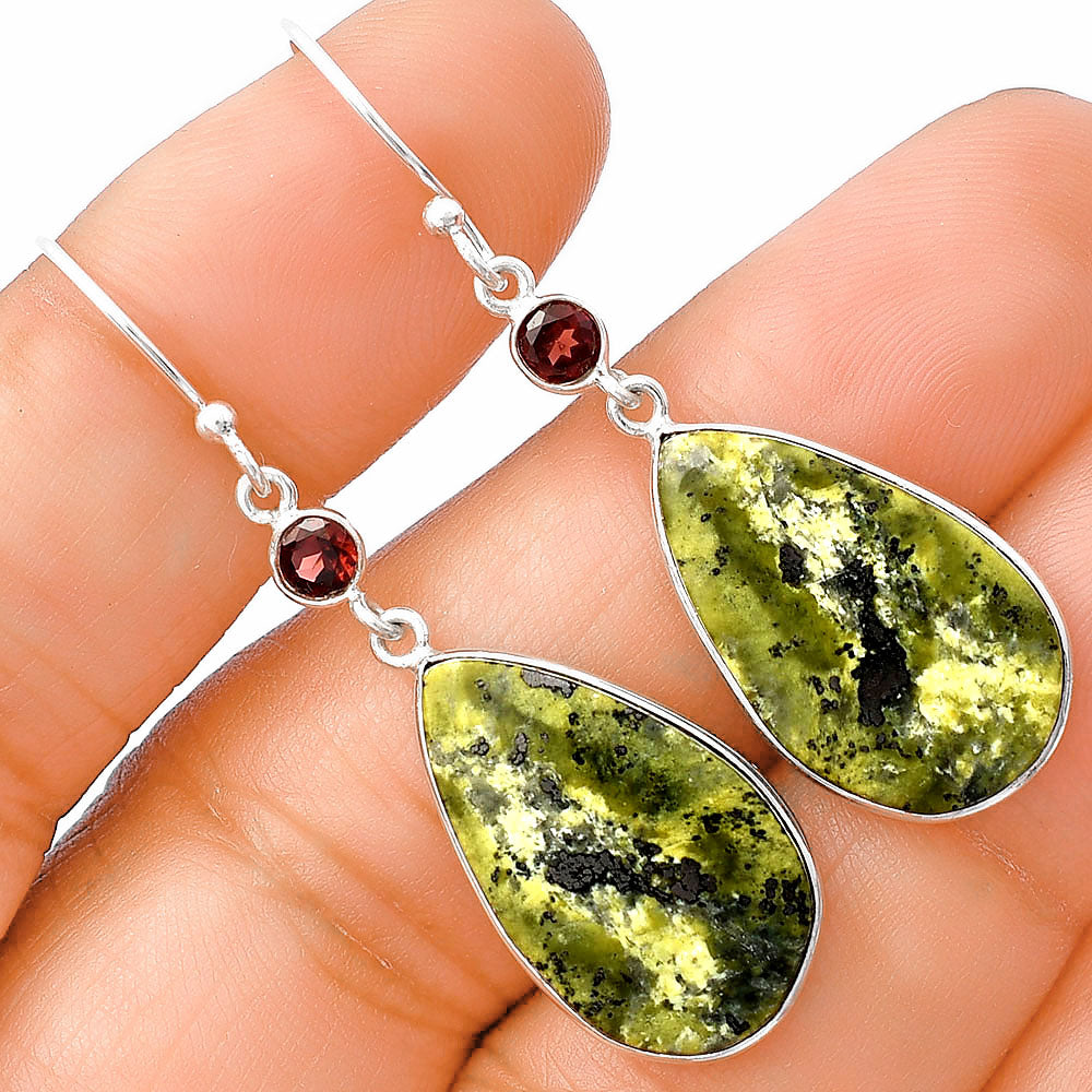 Natural Serpentine & Garnet Earrings E-1002 SDE77425-0