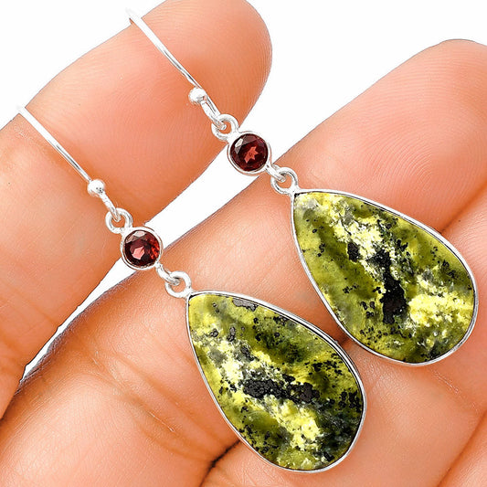 Natural Serpentine & Garnet Earrings E-1002 SDE77425-0