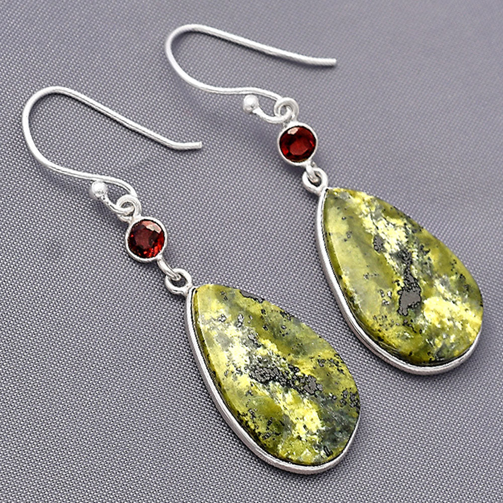 Natural Serpentine & Garnet Earrings E-1002 SDE77425-2