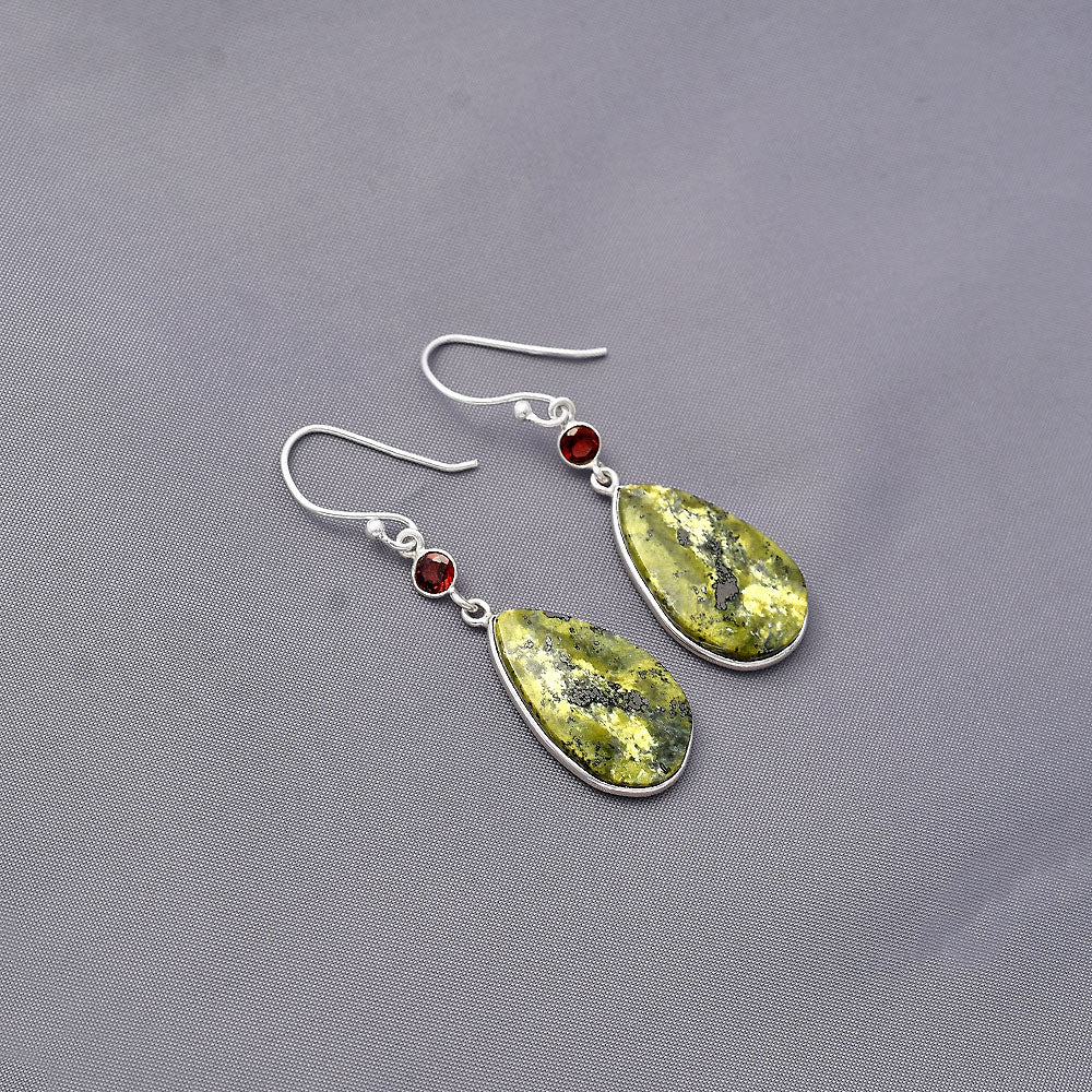 Natural Serpentine & Garnet Earrings E-1002 SDE77425-1