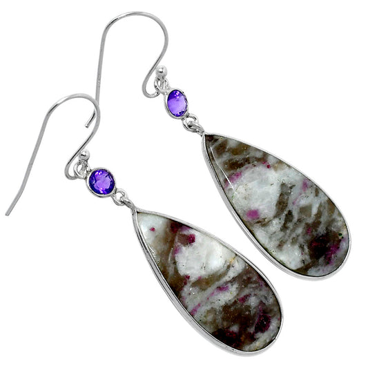 Natural Ruby-In-Feldspar & Amethyst Earrings E-1002 SDE89796-0