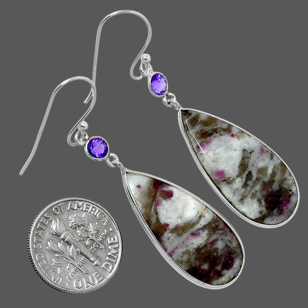 Natural Ruby-In-Feldspar & Amethyst Earrings E-1002 SDE89796-2