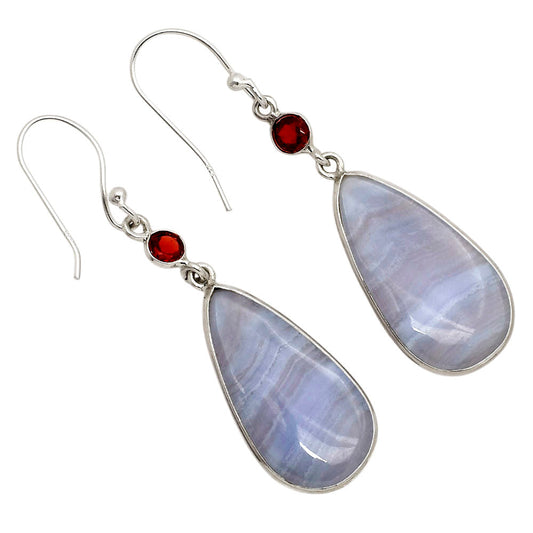 Blue Lace Agate and Garnet Earrings E-1002 SDE90277-0