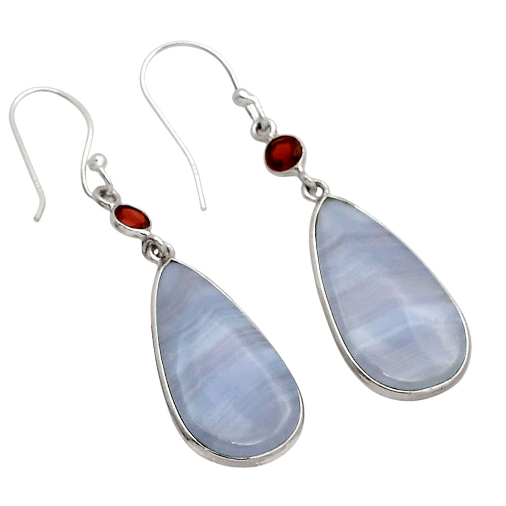 Blue Lace Agate and Garnet Earrings E-1002 SDE90277-2