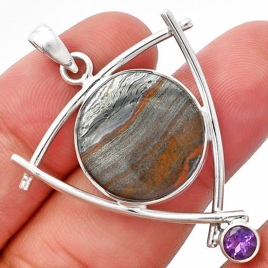 Natural Iron Tiger Eye & Amethyst Pendant P-1499 SDP146775-0
