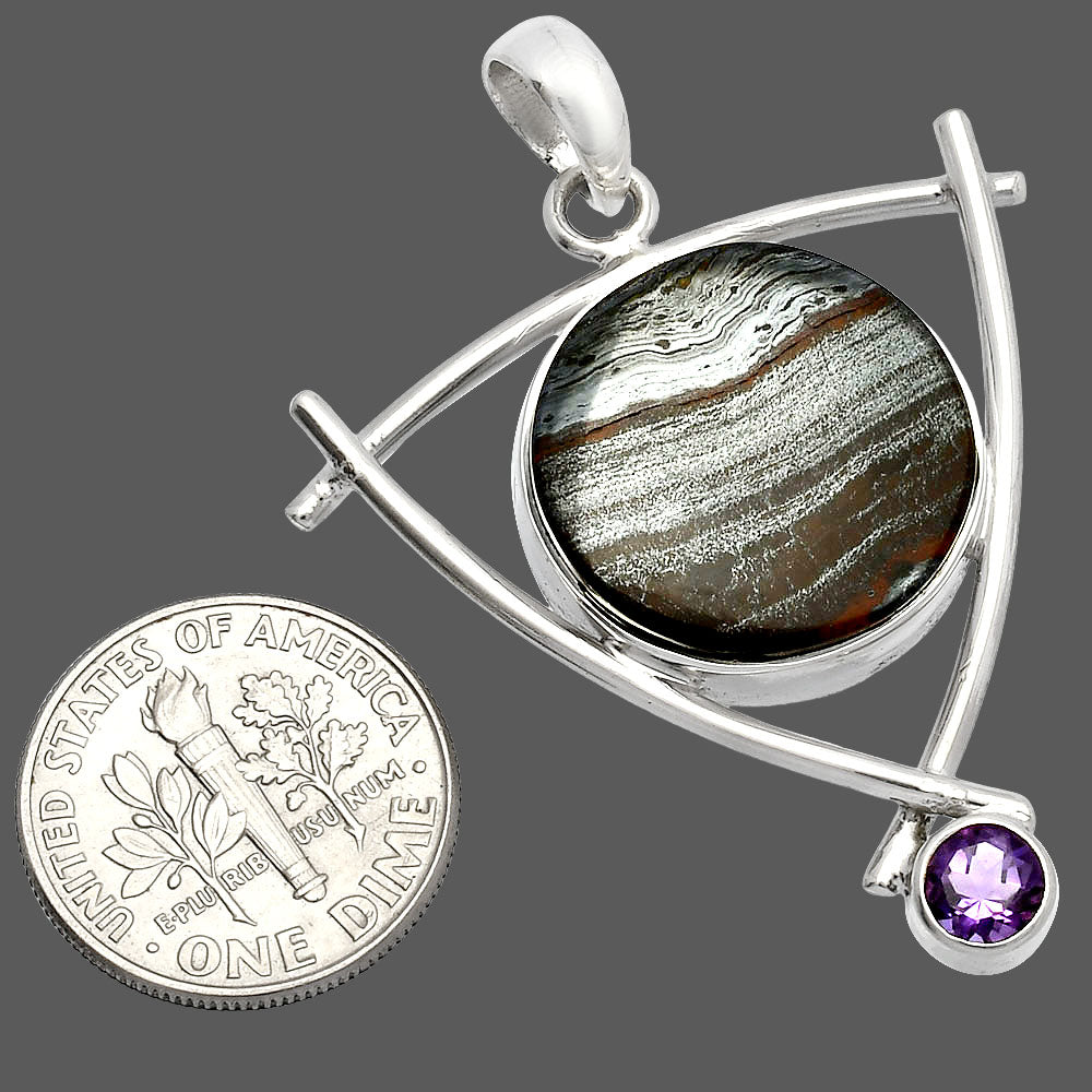 Natural Iron Tiger Eye & Amethyst Pendant P-1499 SDP146775-2