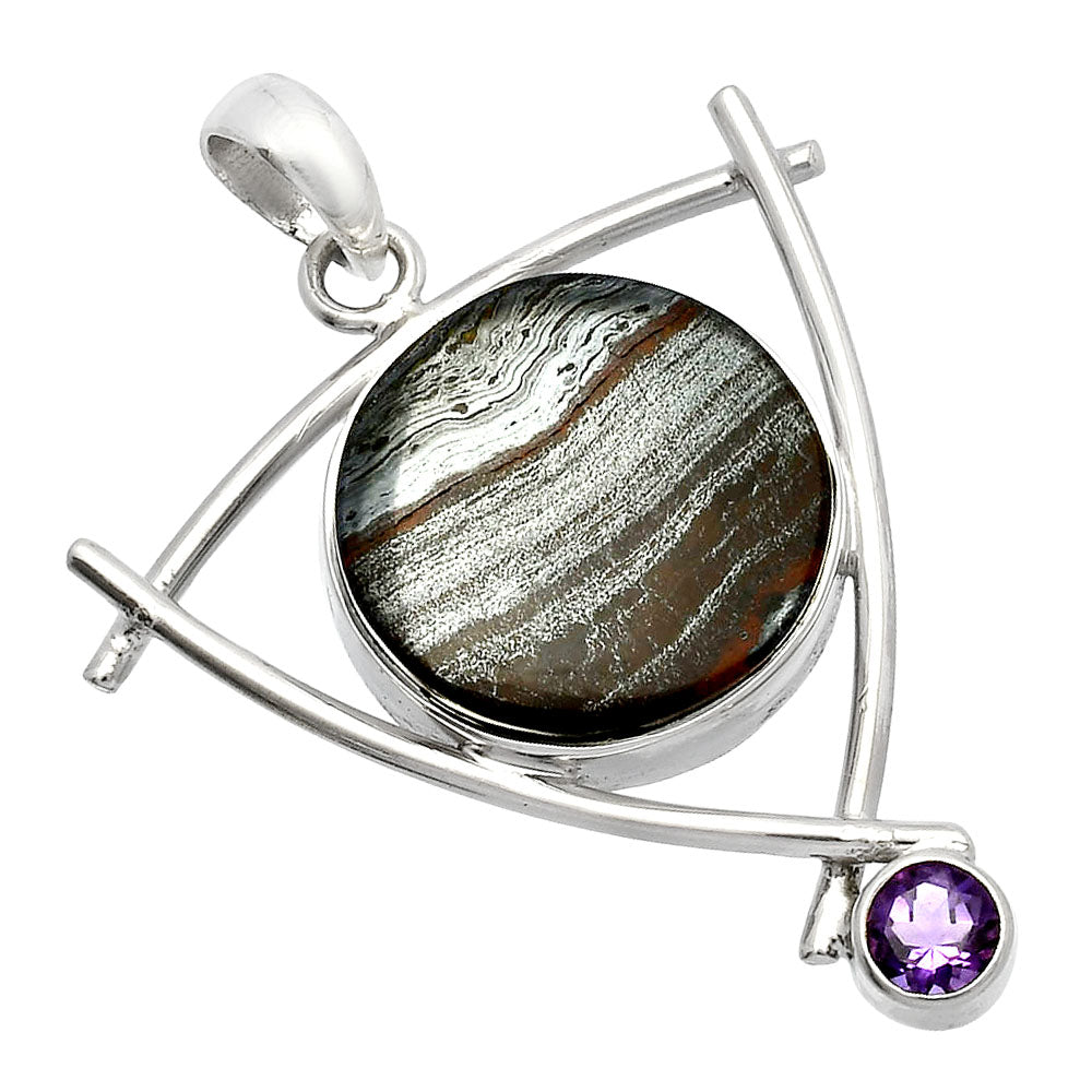 Natural Iron Tiger Eye & Amethyst Pendant P-1499 SDP146775-1