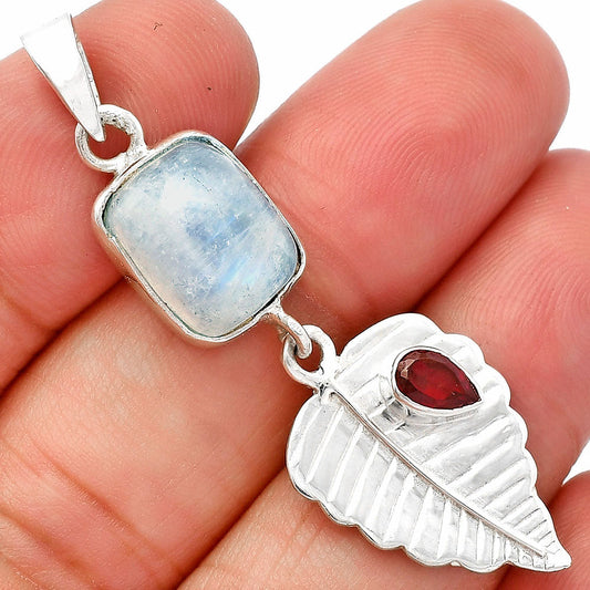Rainbow Moonstone - India & Garnet Pendant P-1539 SDP146845-0