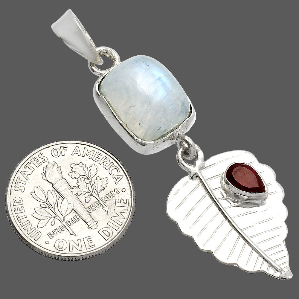 Rainbow Moonstone - India & Garnet Pendant P-1539 SDP146845-2