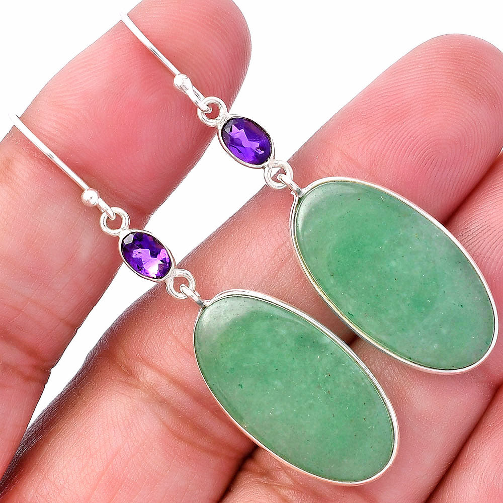 Green Aventurine & Amethyst Pendant Earrings Set T-1010 SDT03082-1
