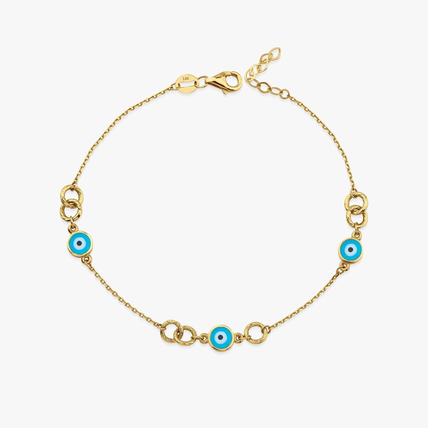 Turquoise Evil Eye Interlocking Evil Eye Bracelet in 14K Gold-0