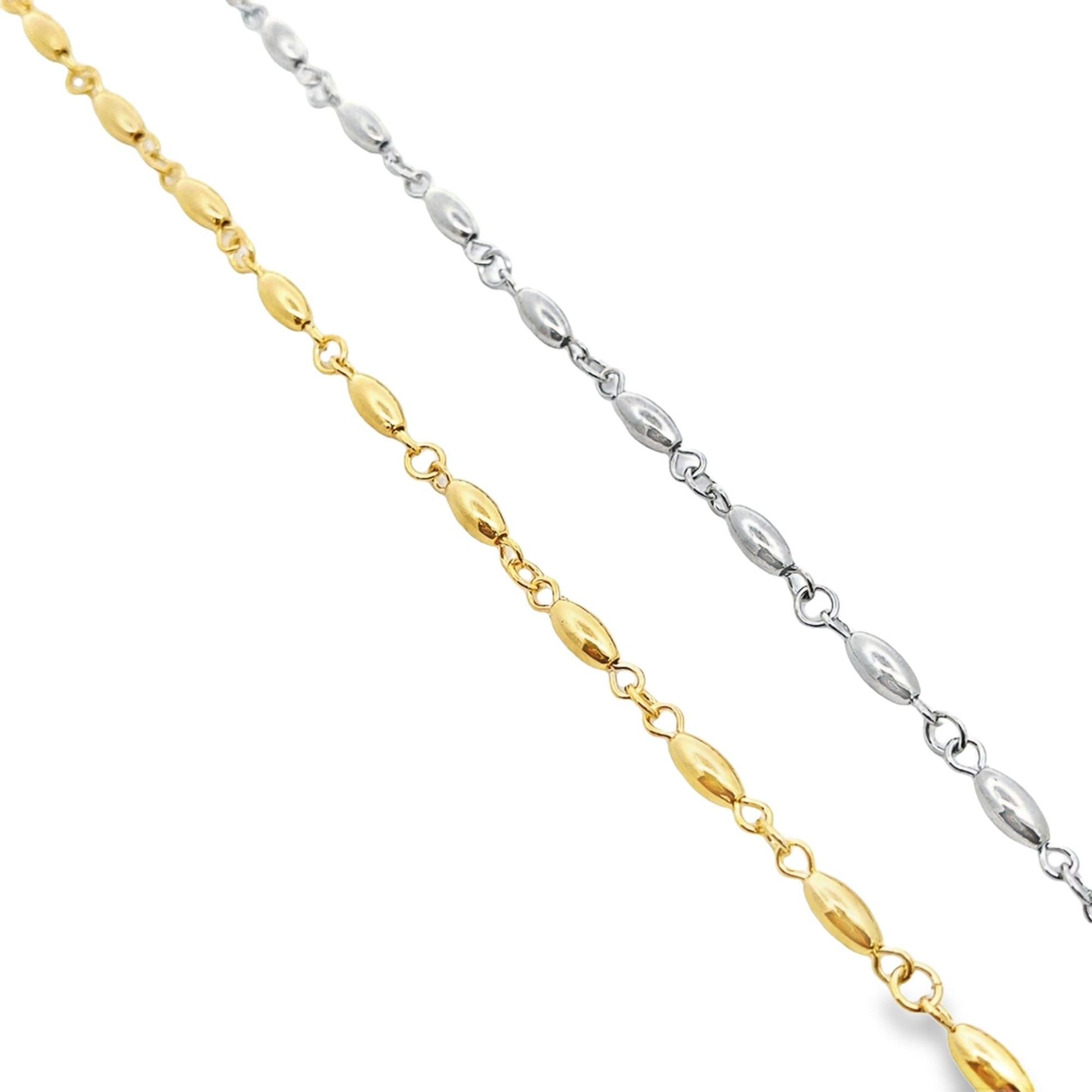 18K Gold Filled Oval Bead Beaded Anklet (E180)-1