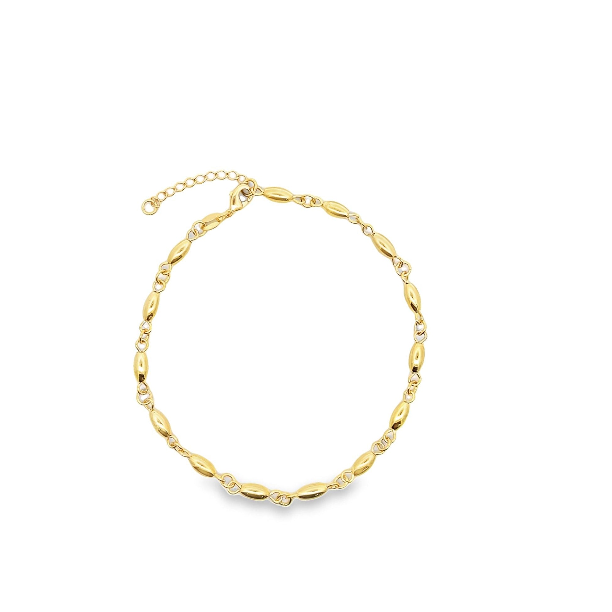 18K Gold Filled Oval Bead Beaded Anklet (E180)-0