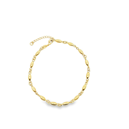 18K Gold Filled Oval Bead Beaded Anklet (E180)-0