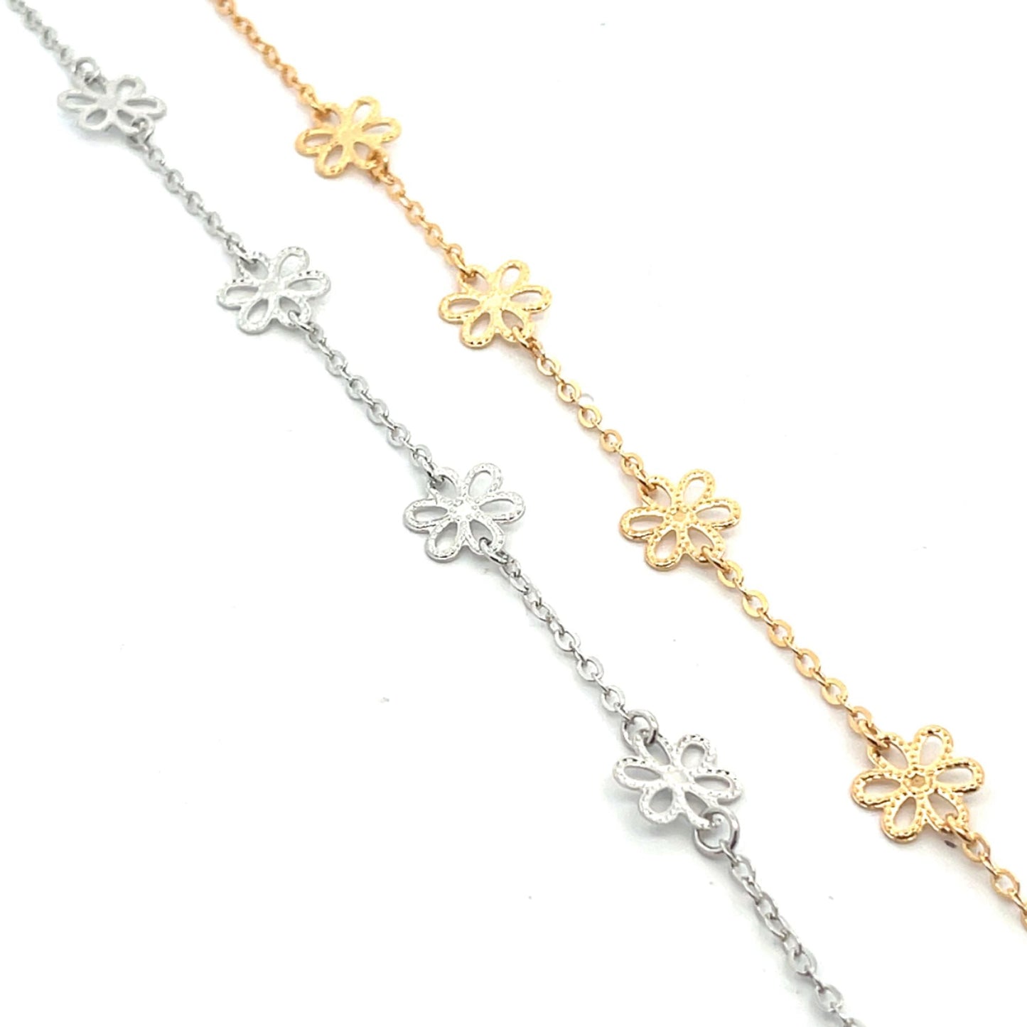 18K Gold Filled Textured Flower Anklet (E114)-1