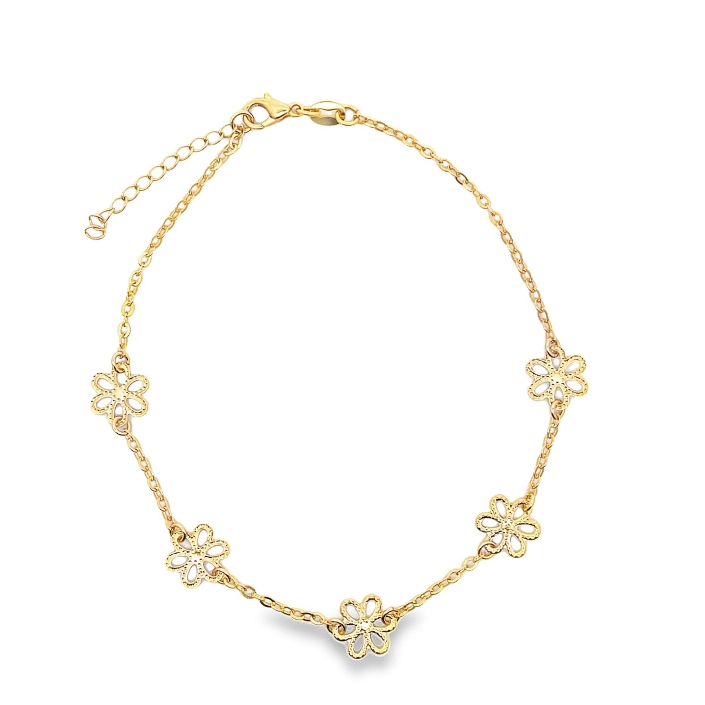 18K Gold Filled Textured Flower Anklet (E114)-0