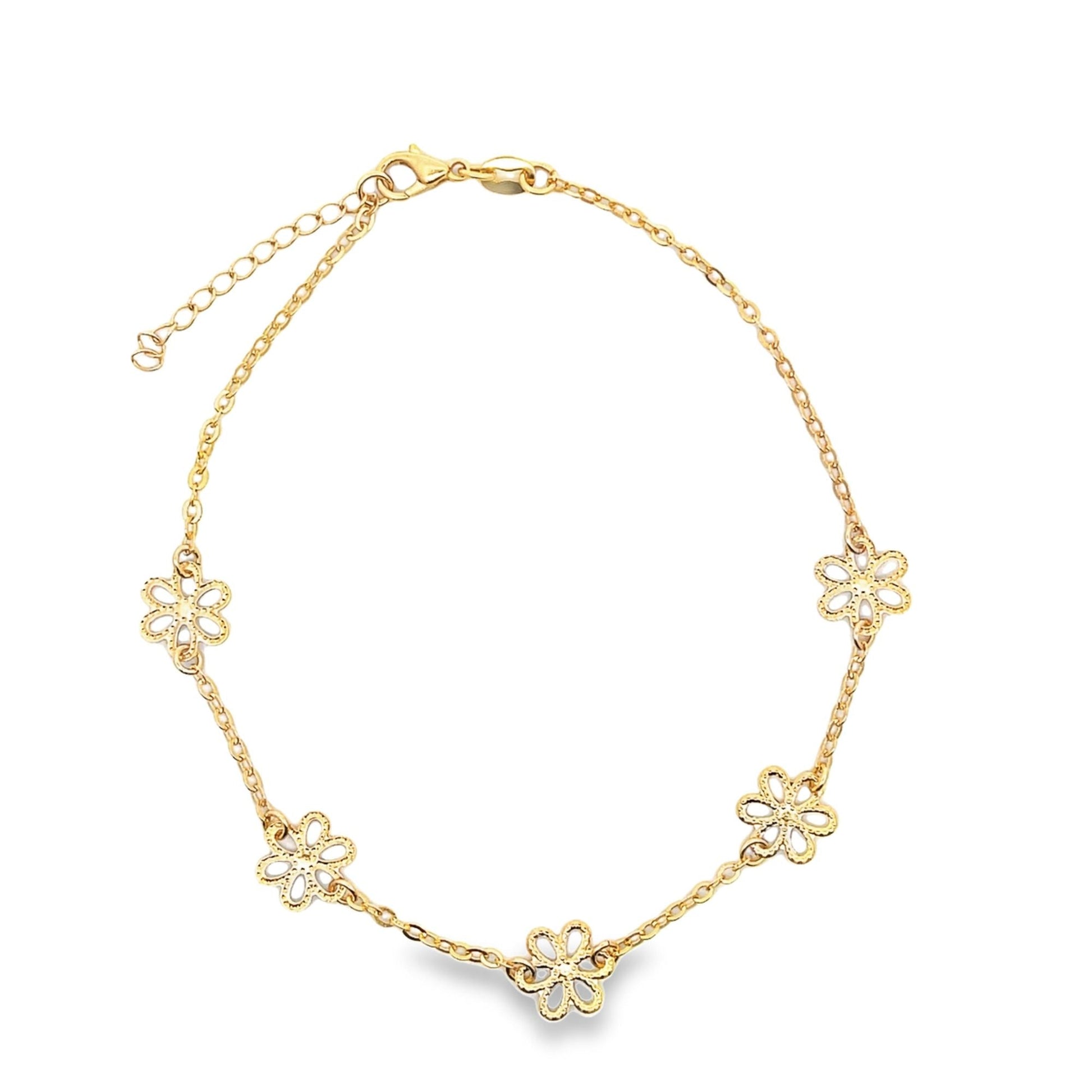 18K Gold Filled Textured Flower Anklet (E114)-0
