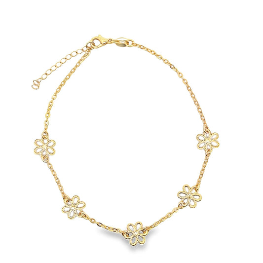 18K Gold Filled Textured Flower Anklet (E114)-0