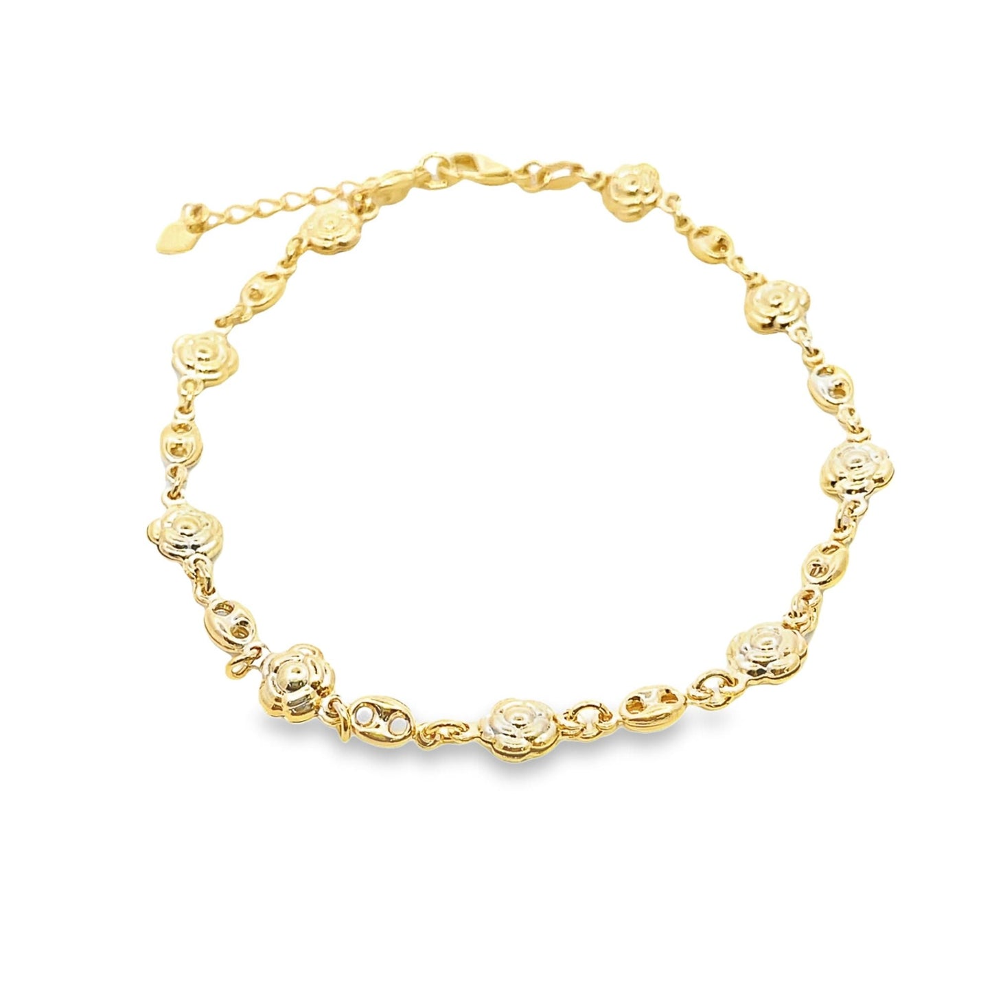 18K Gold Filled Flower Link Charm Anklet (E229)-0