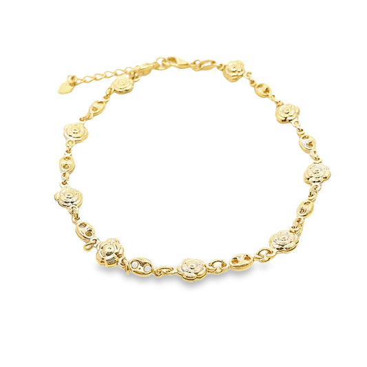 18K Gold Filled Flower Link Charm Anklet (E229)-0