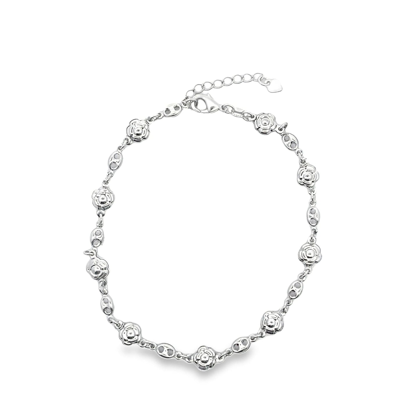 18K Gold Filled Flower Link Charm Anklet (E229)-1