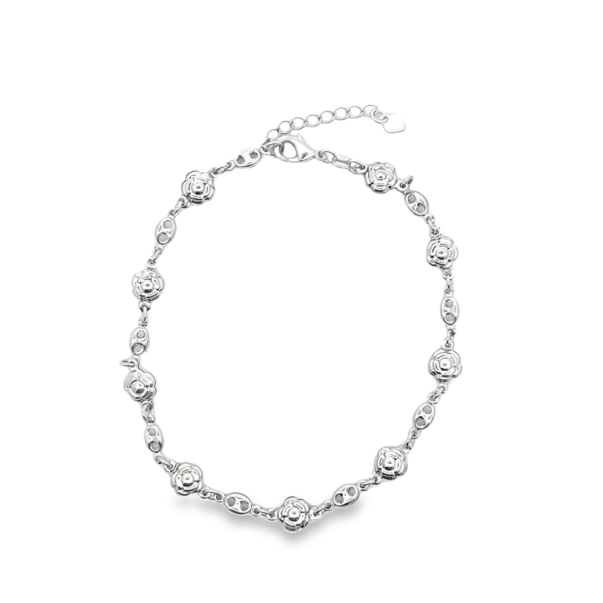 18K Gold Filled Flower Link Charm Anklet (E229)-1