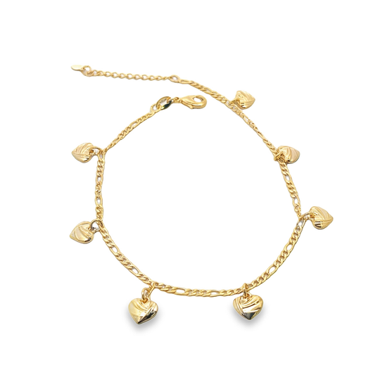 18K Gold Filled Heart Charm Anklets (E146)-0
