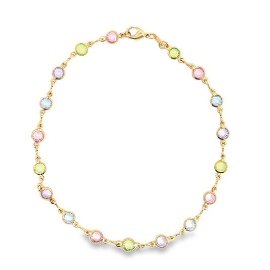 Light Round Multicolor CZ Stone Anklet (I69)(E215)-0