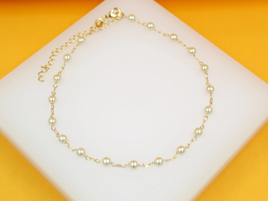 Pearl Paperclip Link Chain Anklet (H121/E250/I481)-2
