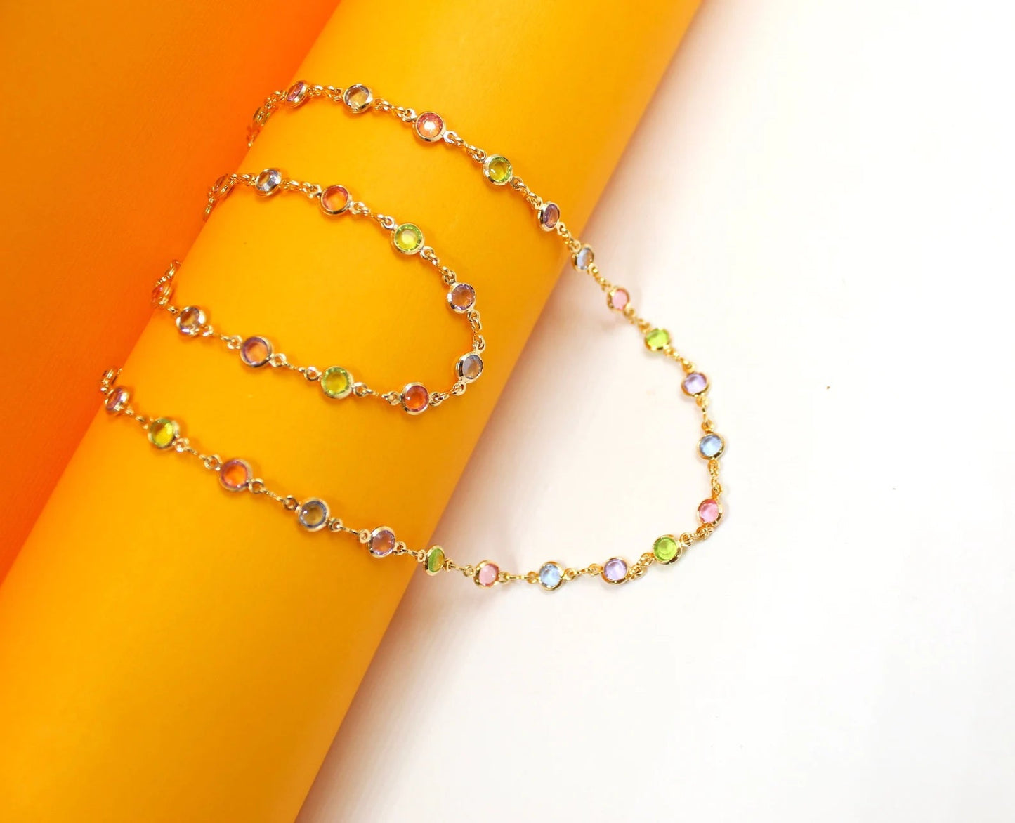 Light Round Multicolor CZ Stone Anklet (I69)(E215)-2