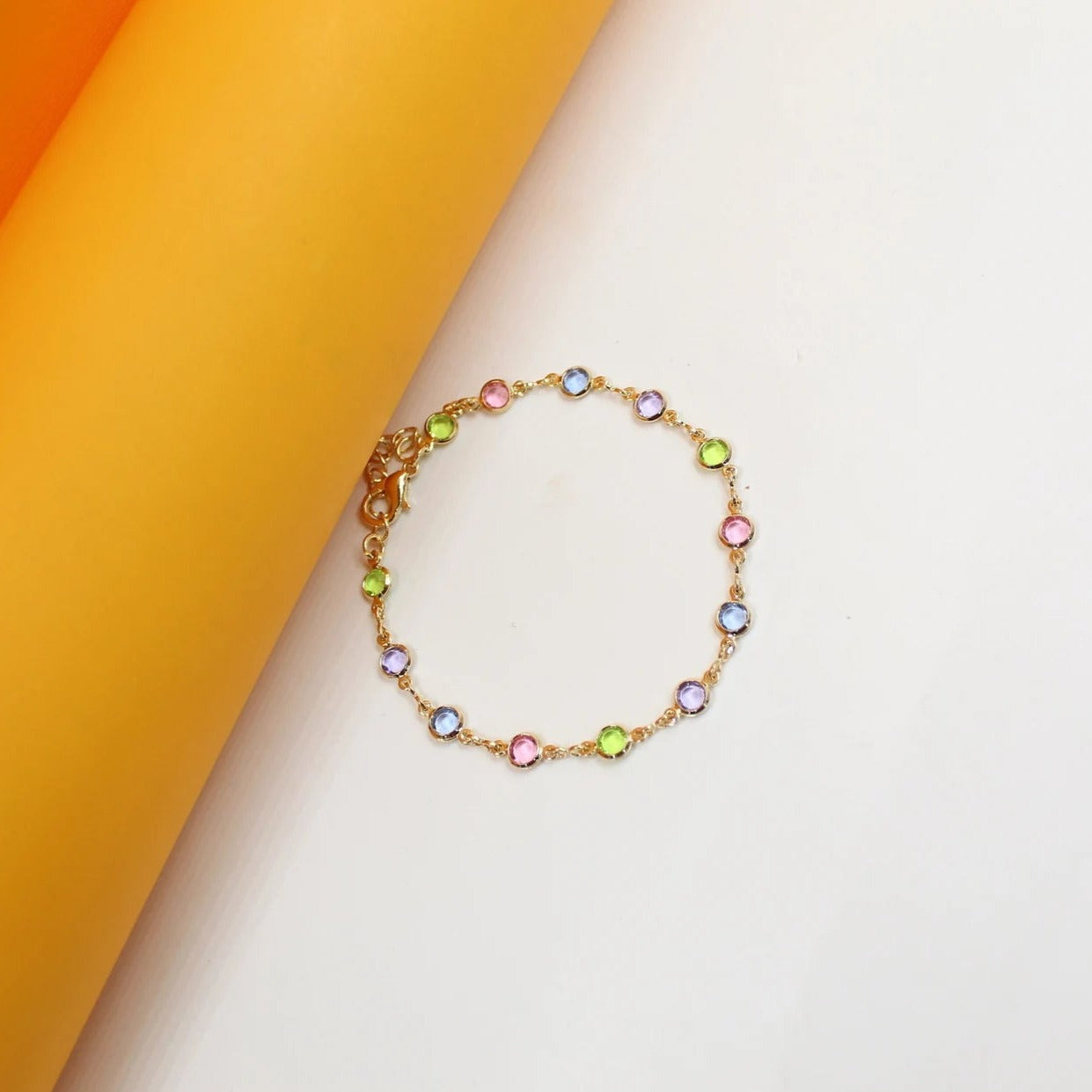 Light Round Multicolor CZ Stone Anklet (I69)(E215)-1