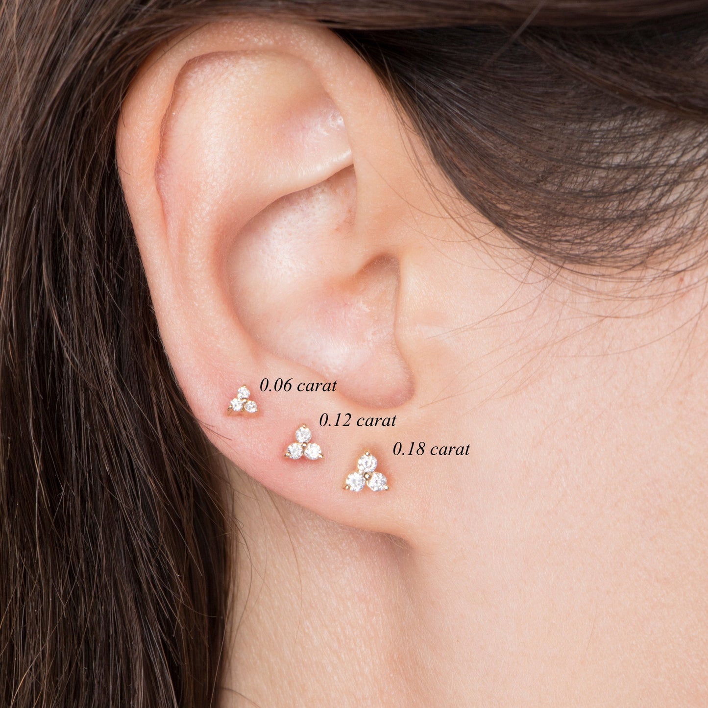 Single Three Diamond Stud Available in 14K and 18K Gold-2