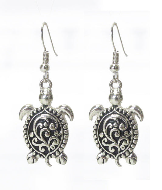 VINE TEXTURED METAL TURTLE EARRING-0
