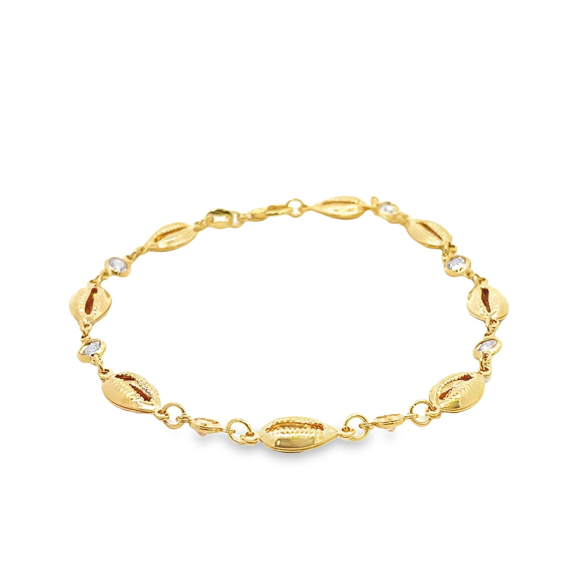 CZ Stone Link Puka Shell Charm Anklet (E189)-0