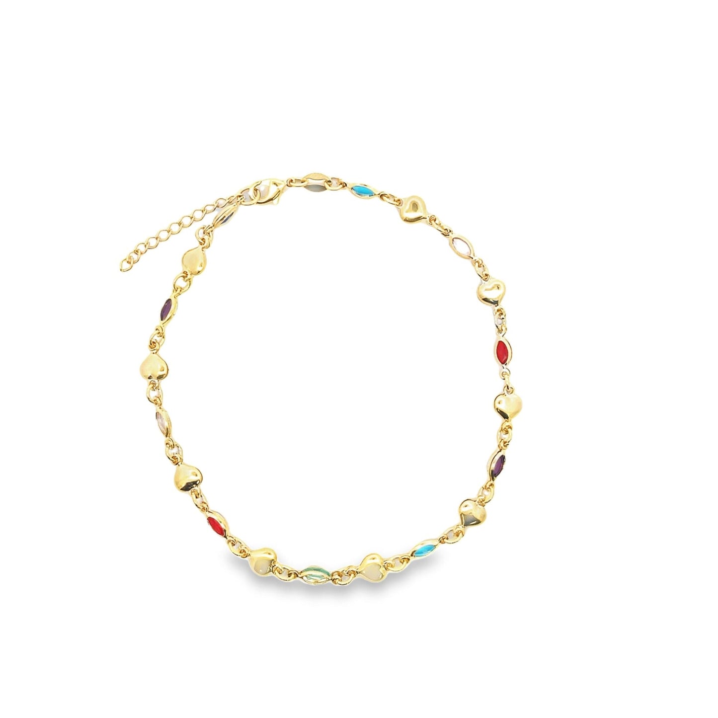 Multi Color CZ Stones With Heart Anklet (E195)-1