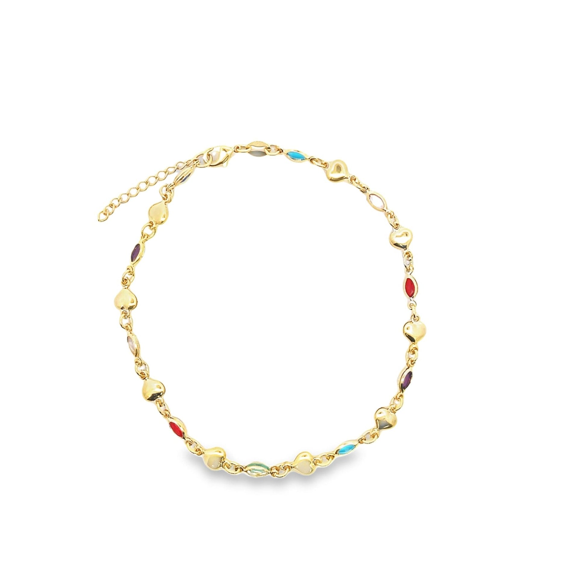Multi Color CZ Stones With Heart Anklet (E195)-1