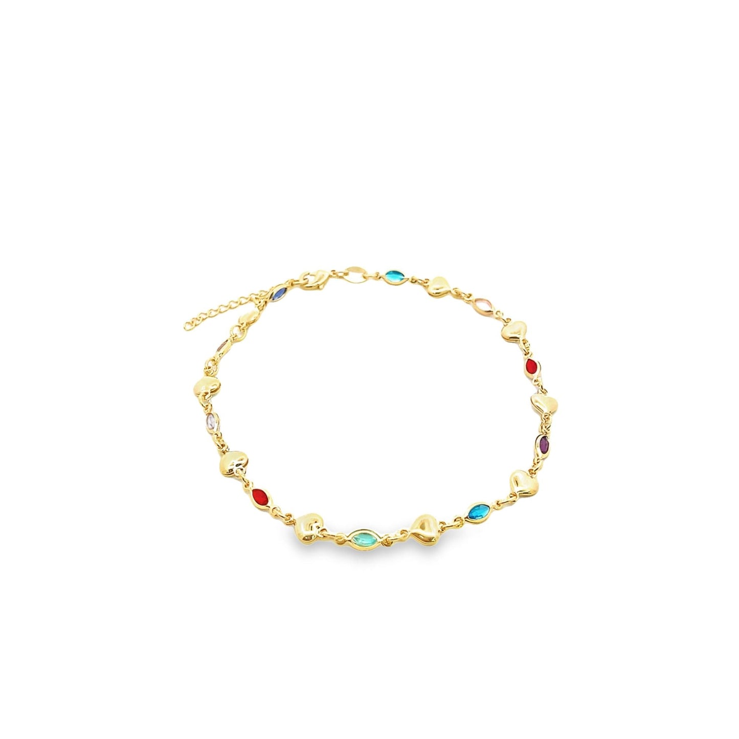 Multi Color CZ Stones With Heart Anklet (E195)-0