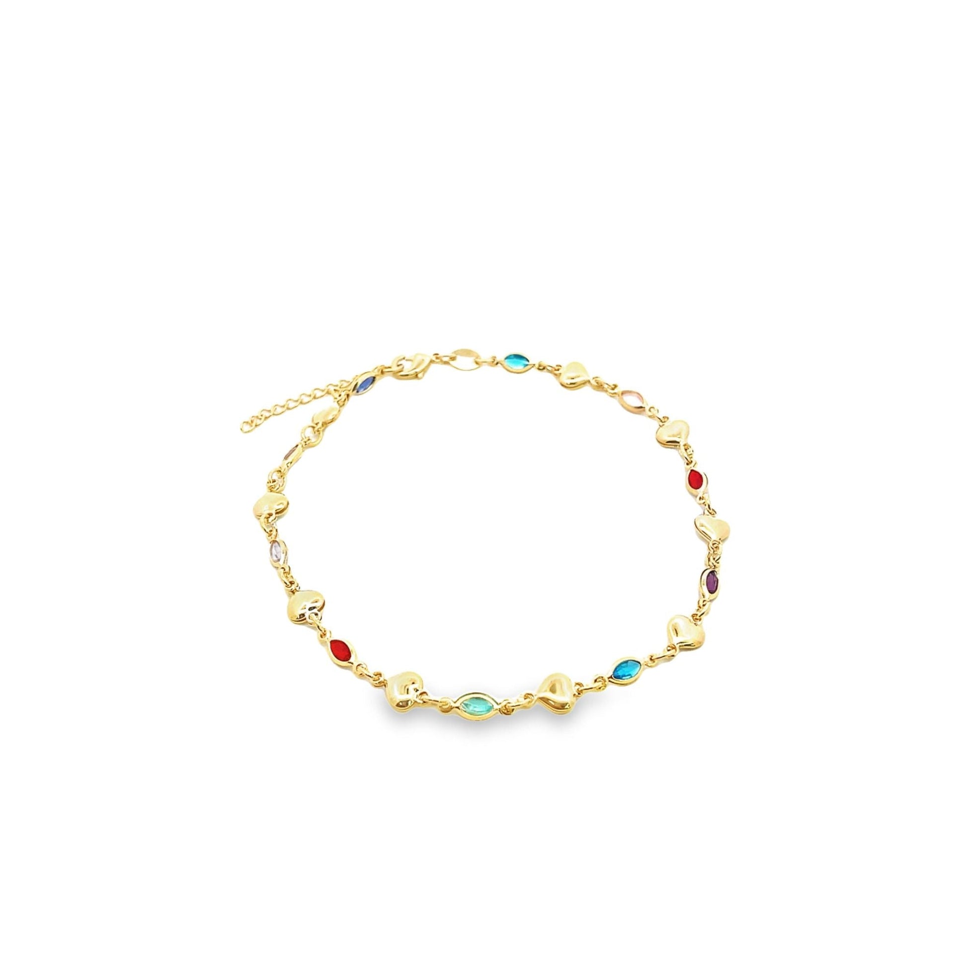Multi Color CZ Stones With Heart Anklet (E195)-0